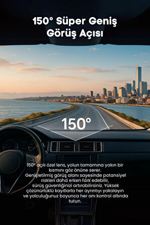 Mieco A7 4K UHD /  Wifi / ADAS / 150° Ultra Geniş Açı / Gece Görüşü /  Ön + Arka Araç Kamerası (2025) + Hafıza Kartı Hediyeli